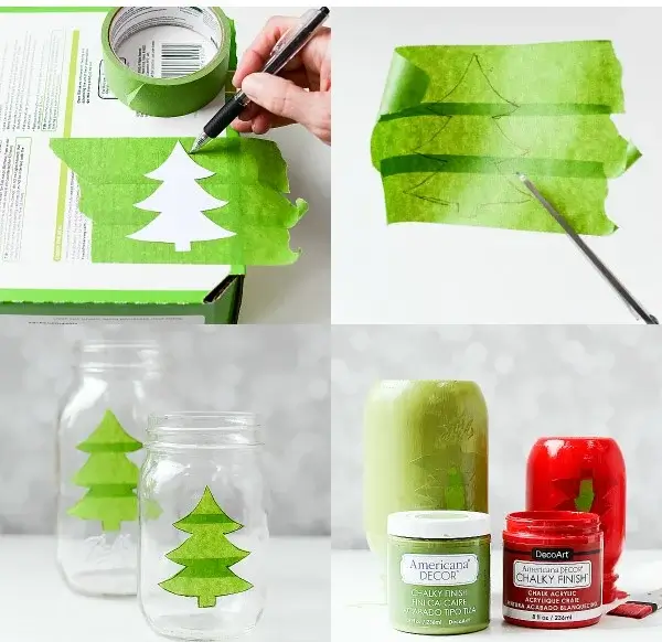 IMAGE INSTRUCTION TO CREATED CUT OUTS ON PAINTED MASON JAR CANDLE HOLDERS