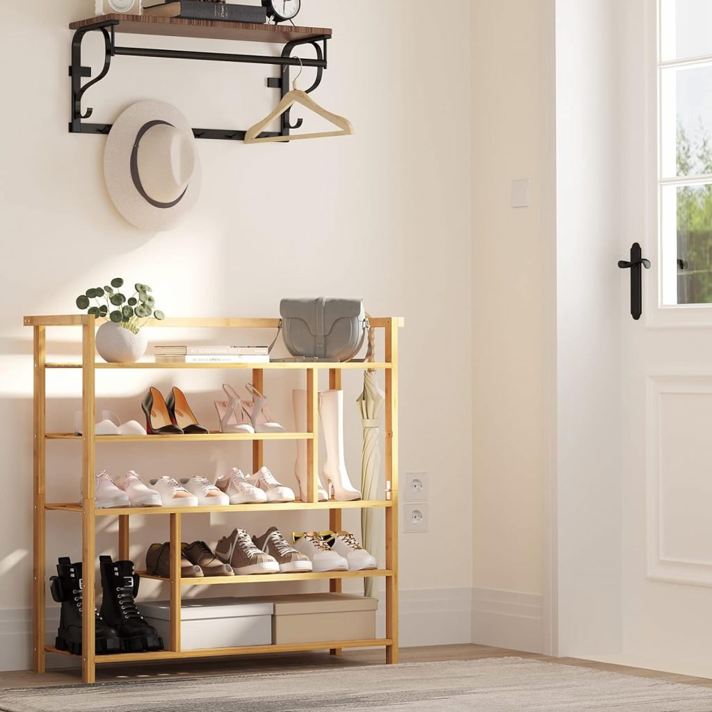 bamboo shelves for front door decor and storage