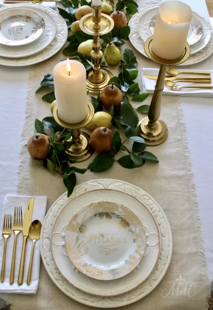 gold themed thanksgiving table setup