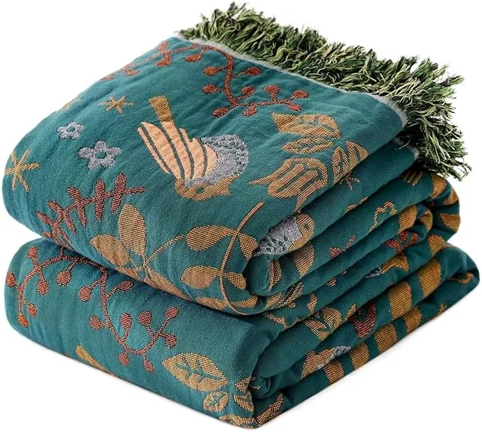 Bold and colorful boho throw blanket with nature inspired print – Amazon link.