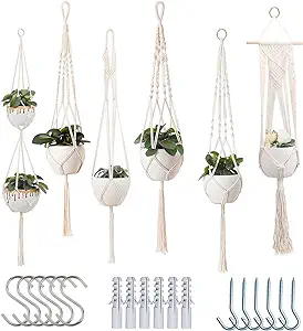 "Bohemian macrame plant hanger set for indoor greenery, shop now on Amazon."