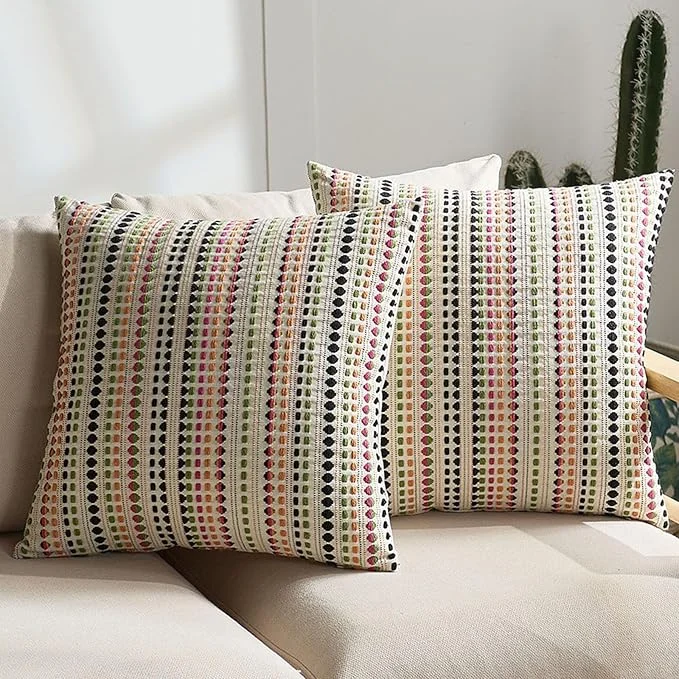 Colorful bohemian throw pillow covers set, ideal for decorating a cozy living room – Amazon link.