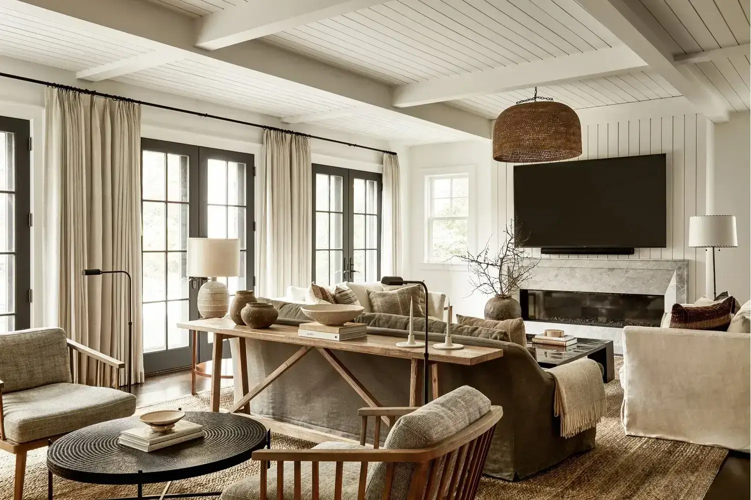 apartment with rustic  decor elements like exposed beams