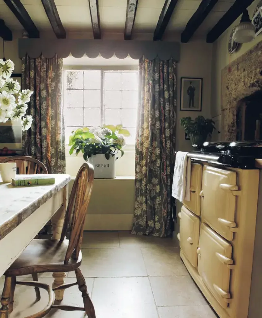 kitchen in cottage with weathered wood to complement rustic decor