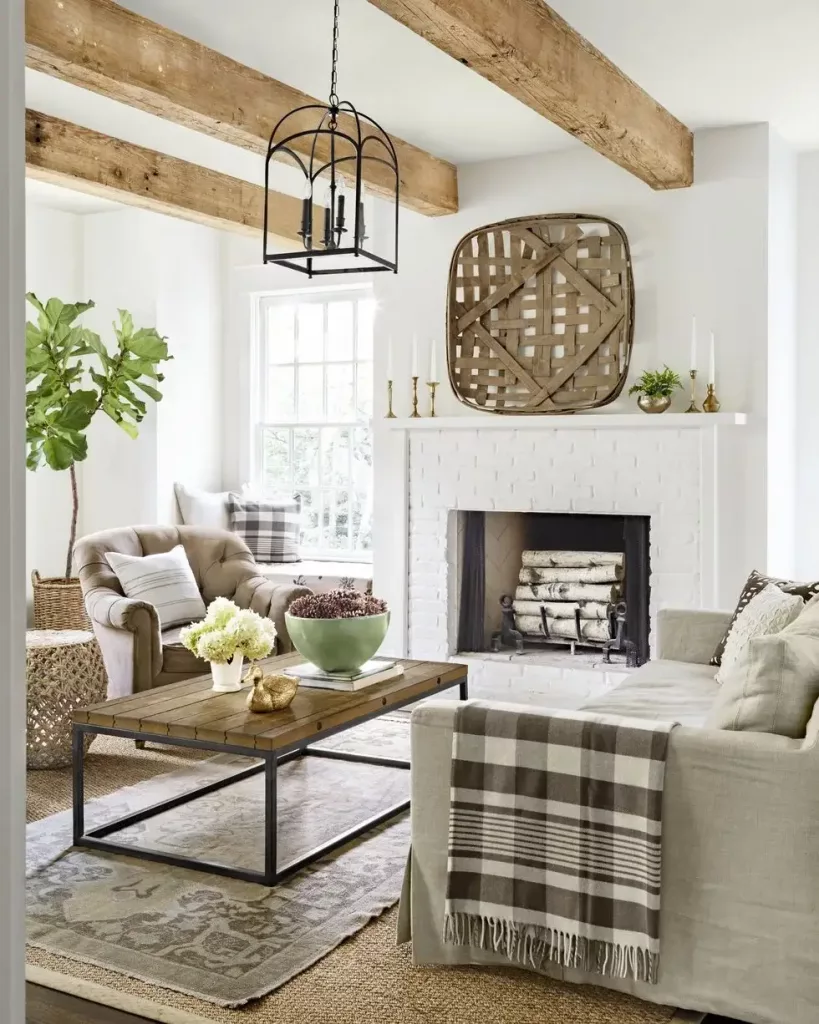 soft texture to balance rustic decor in rustic farmhouse living room