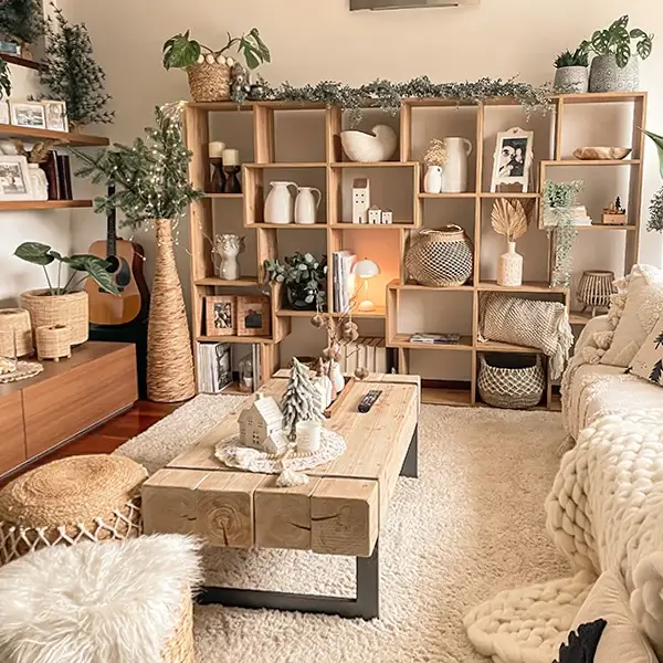 cozy Scandinavian rustic fusion living room 