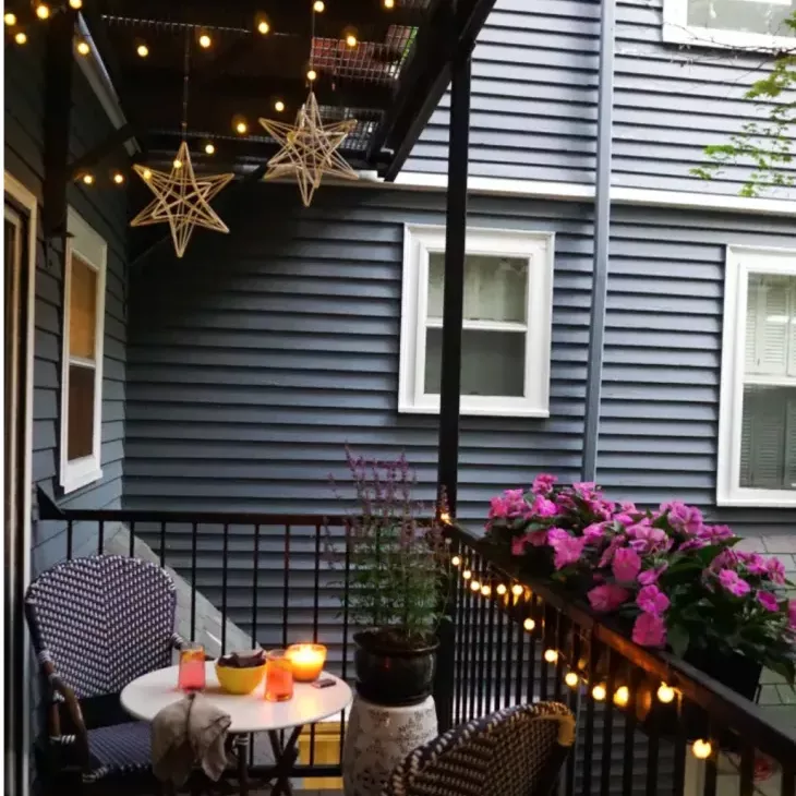 small balcony decor ideas string lights