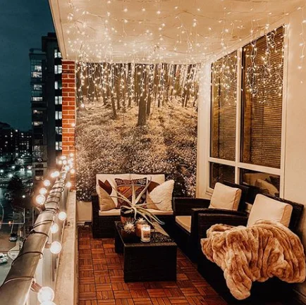 small balcony decor ideas waterfall lights