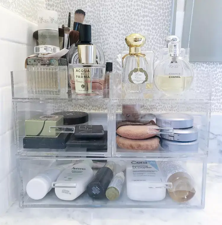 clear organizers and decorative storage pieces.
