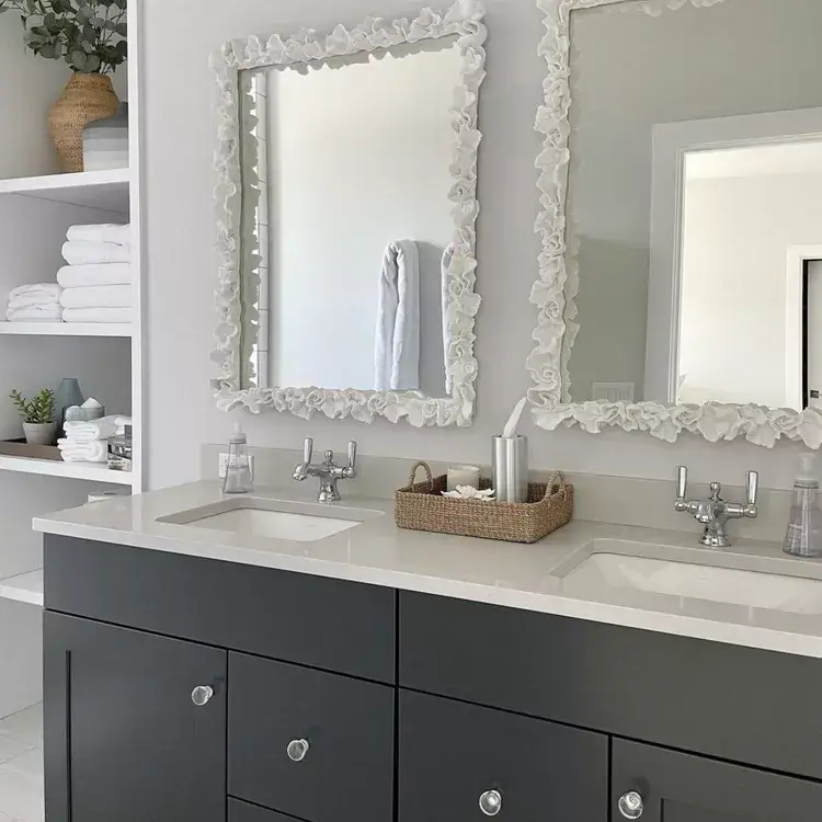 decorative trays and containers to declutter the bathroom