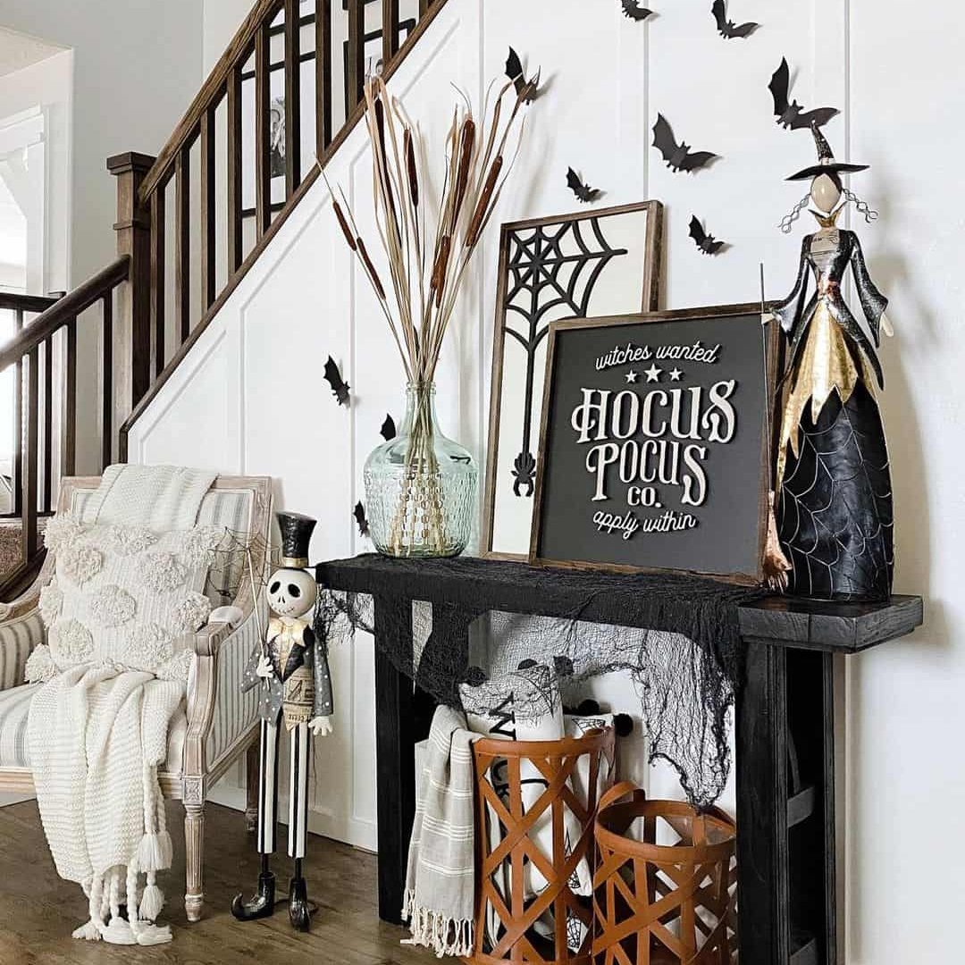 hocus pocus witch decor in entryway