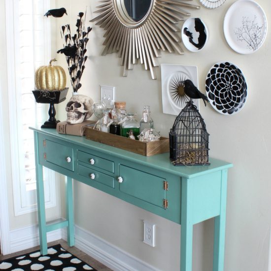 witch and potion themed console table