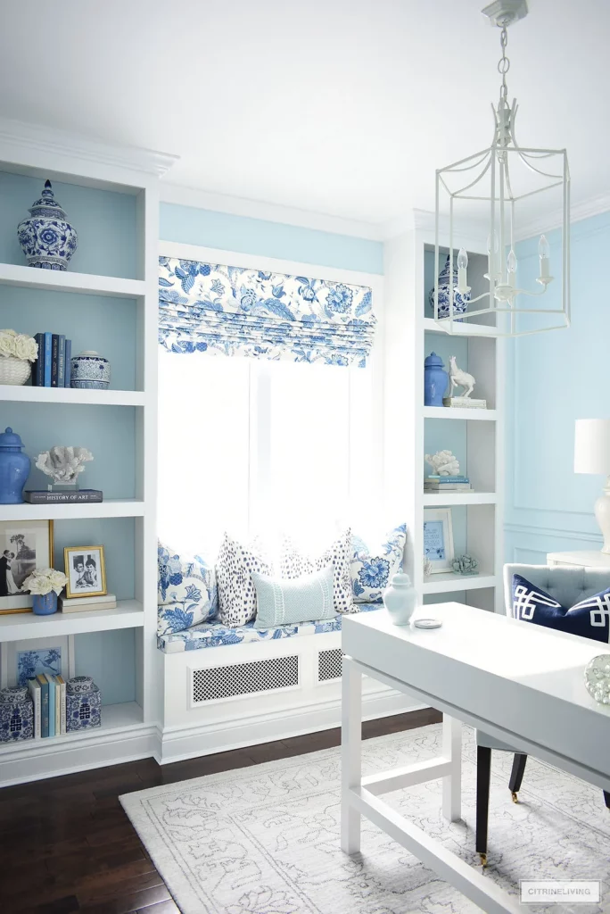 small office paint ideas 
light blue paint in home office