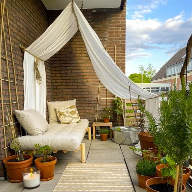 image curtain on balcony Small Patio Decor Ideas