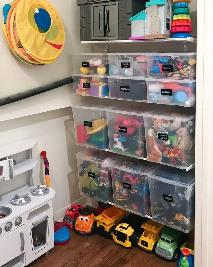 stackable bins for rotating and sorting  toys 