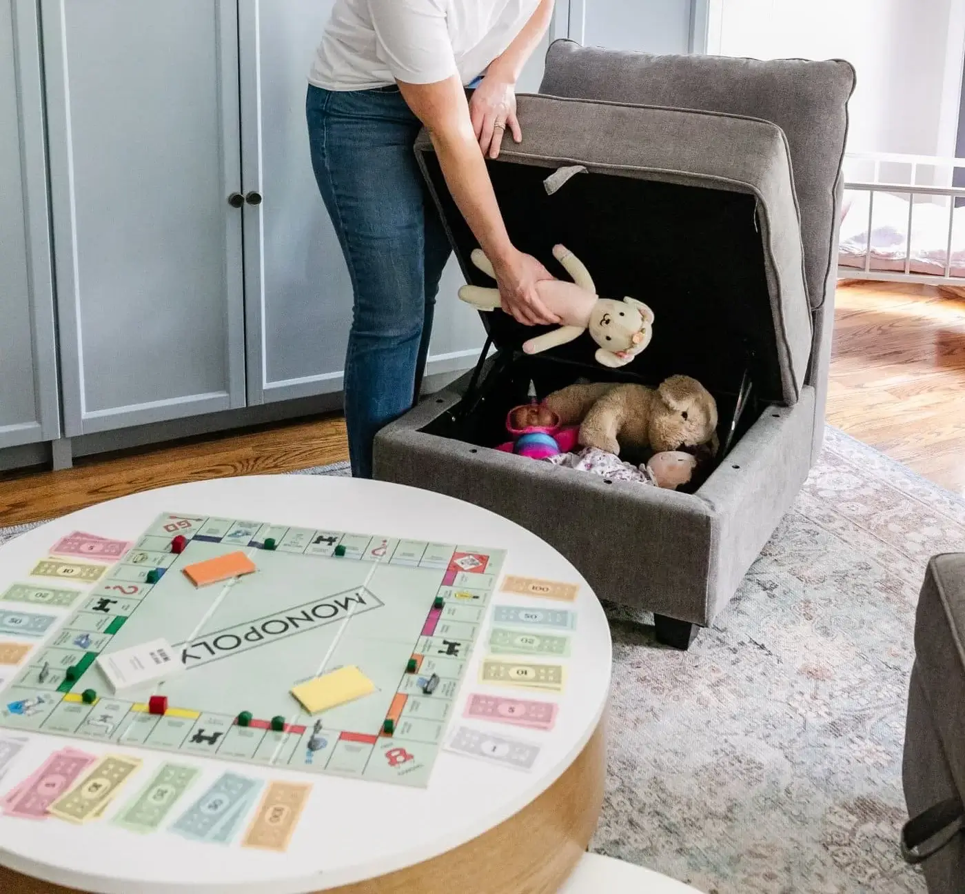 toy storage in armchair