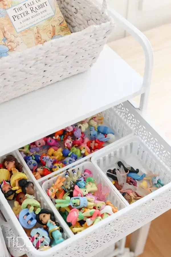 sorting toys in rolling cart