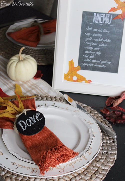 blackboard place card for thanksgiving table setting