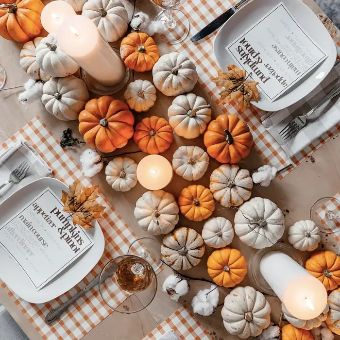 scattered mini pumpkins a quick and easy thanksgiving table decor idea
