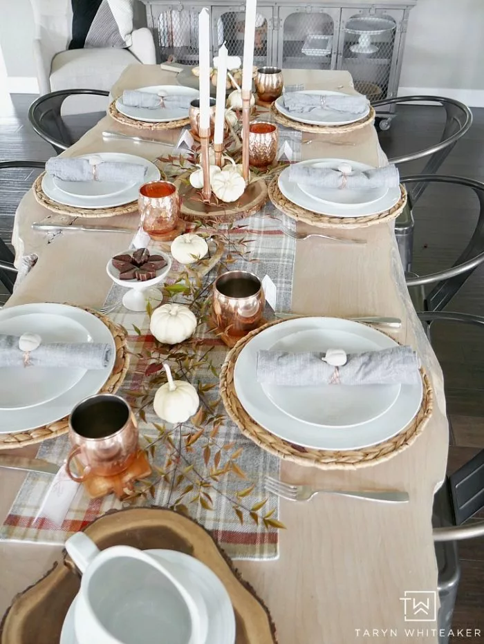 copper accents as affordable place settings for thanksgiving