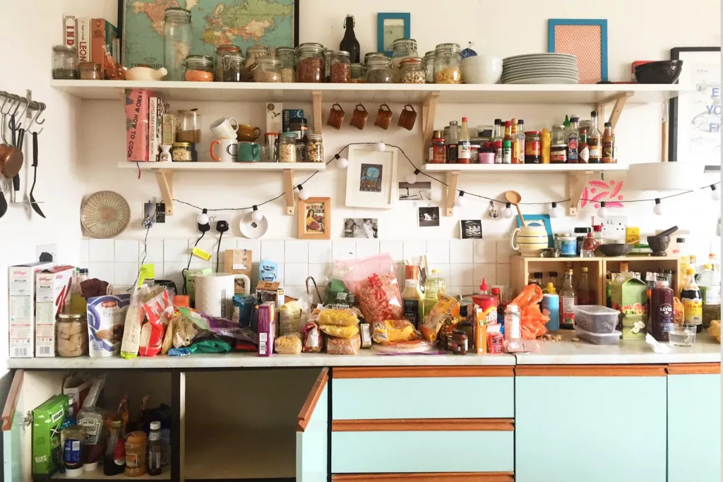 declutter your home with tips to declutter every room. kitchen being emptied for decluttering