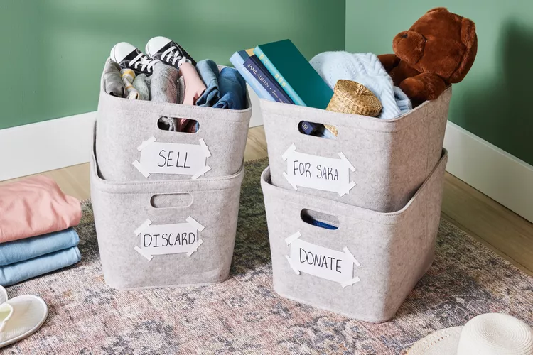 boxes for keep toss donate, a method to declutter your home
