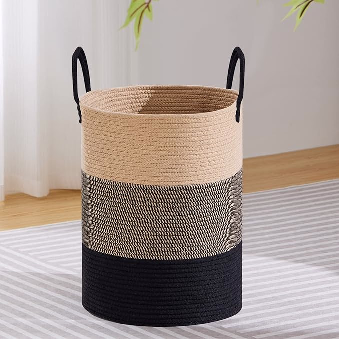 laundry hamper in small bathroom