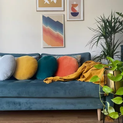 color throw pillows on couch for texture