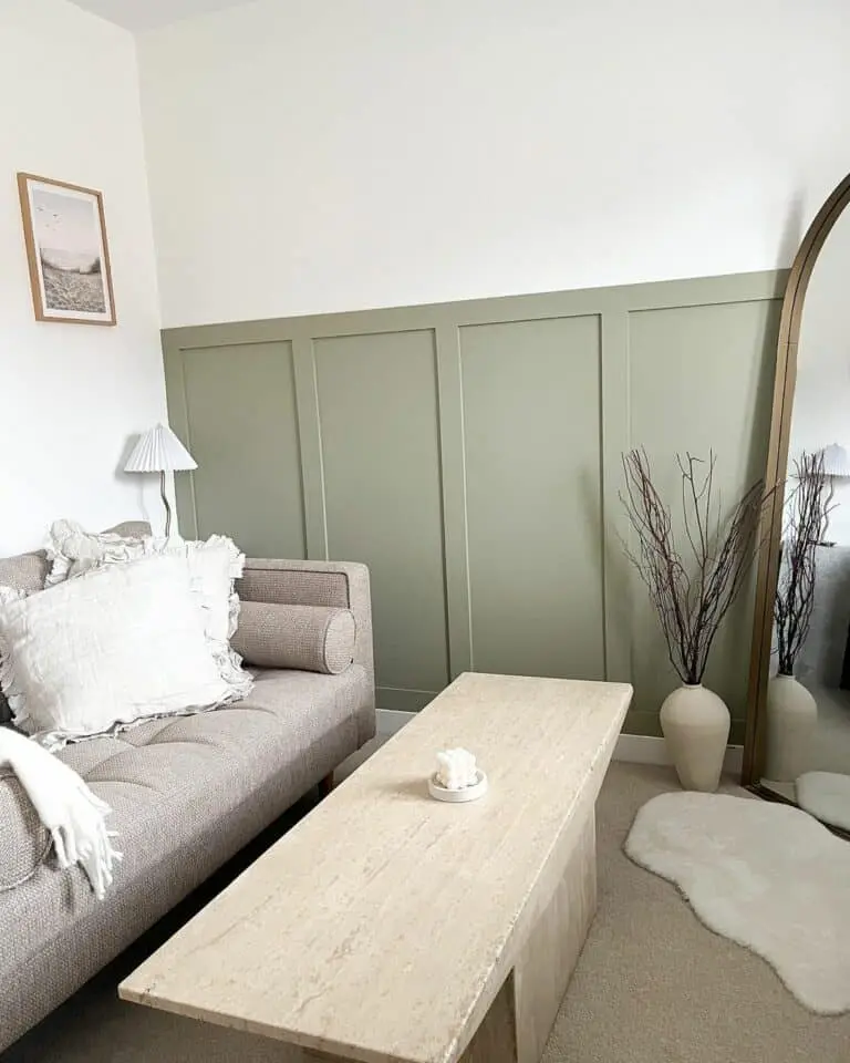 green board and batten adds texture to living room paint colors