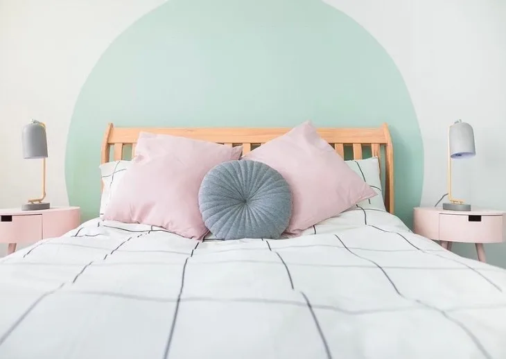 minimalist bedroom with a modern pastel aesthetic