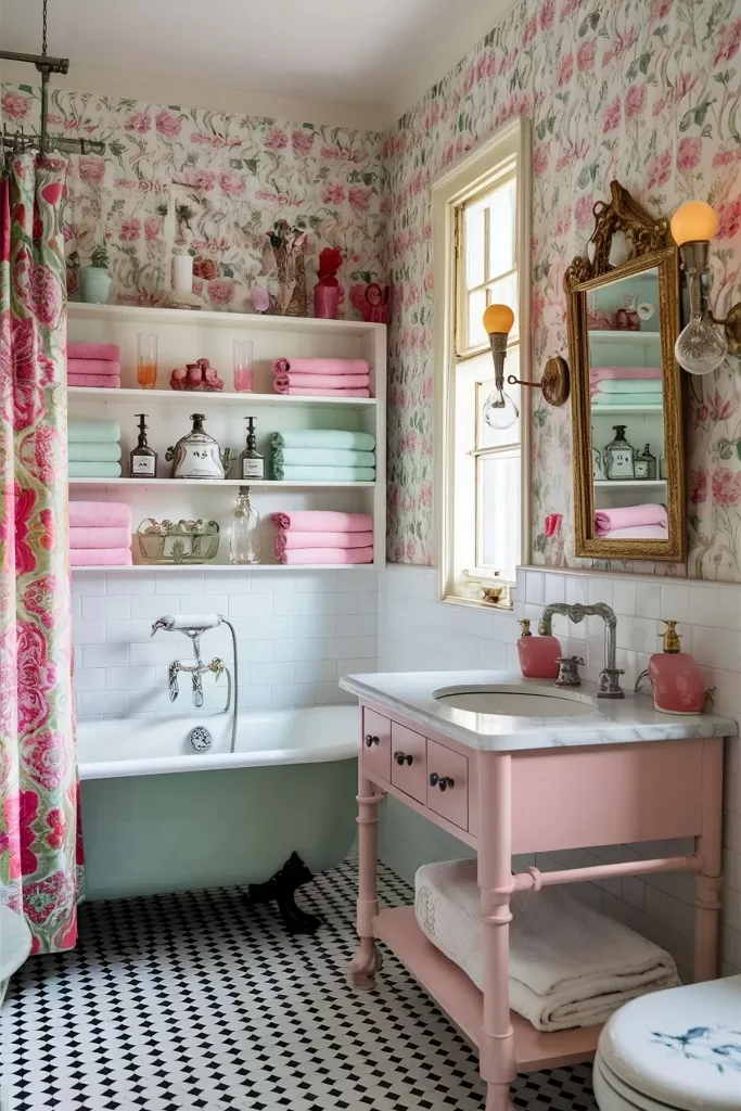 Retro bathroom decor featuring globe pendant lights and an antique clawfoot tub