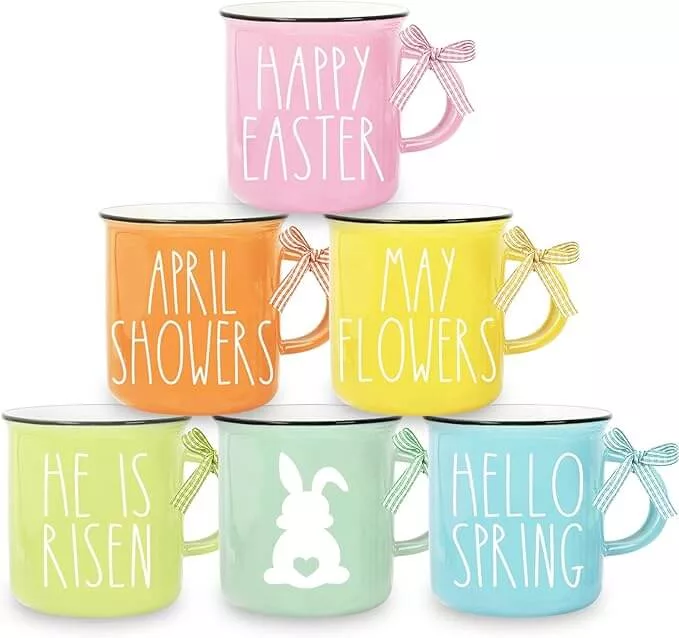 colorful easter mugs