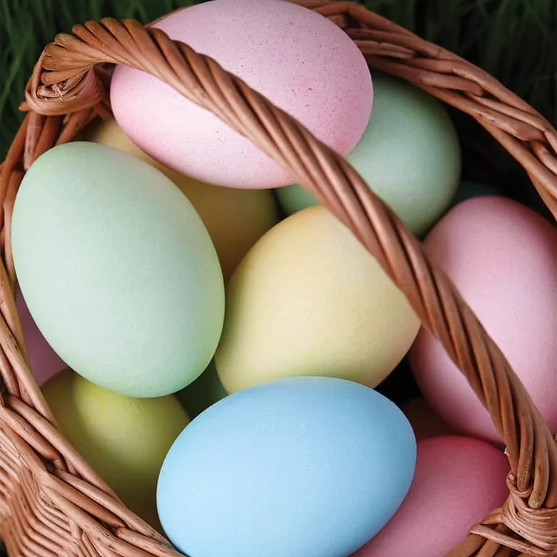 basket of colored eggs