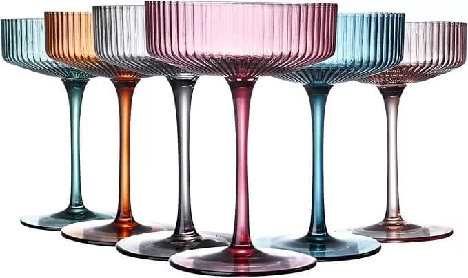 set of colored glass cocktail glasses