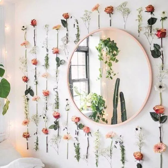 spring blooms on wall to create accent wall when decorating with flowers