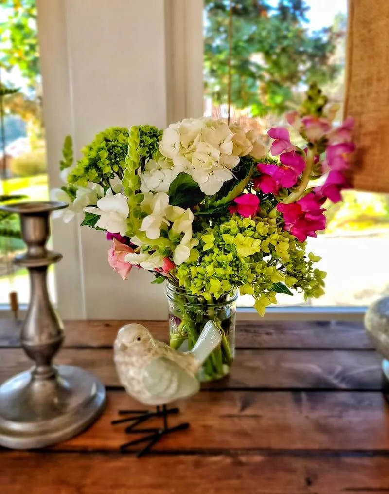 
spring blooms in a mason jar