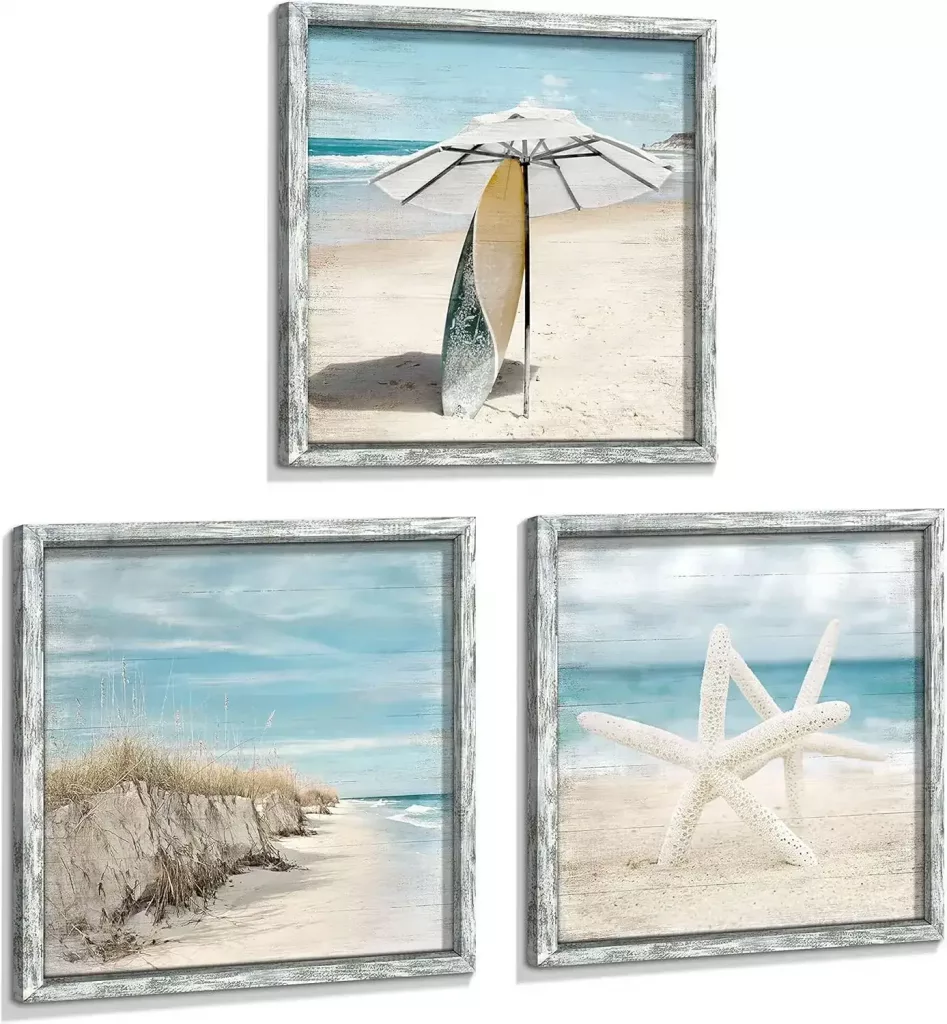 beach-themed art for summer mantel
