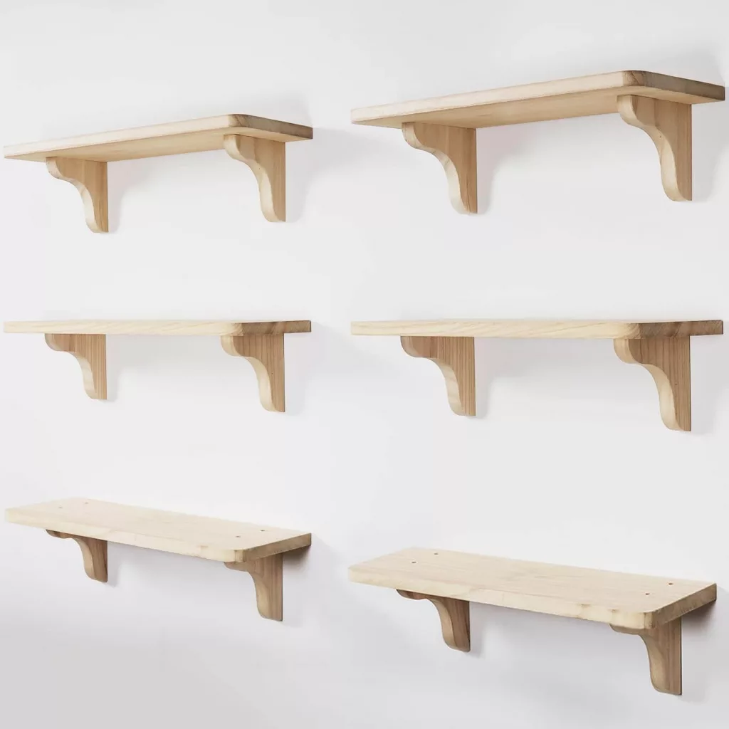wooden shelves