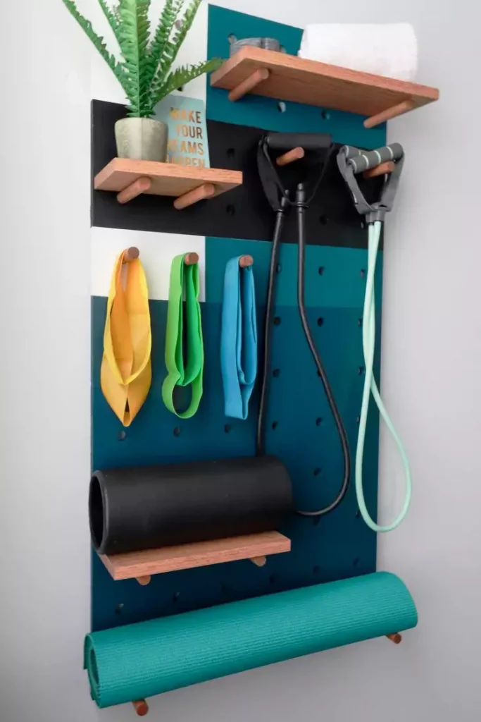 minimalist home gym essentials on vertical storage