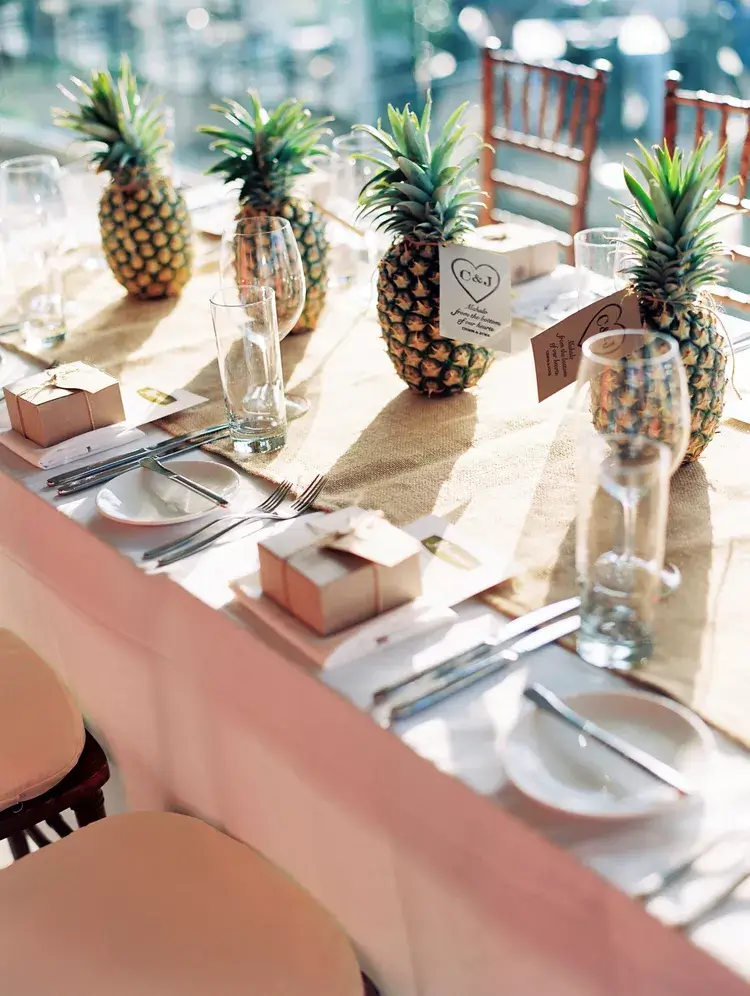 simple summer centerpiece of pineapples