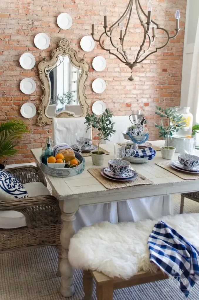 farmhouse dining table decor with summer tablescape