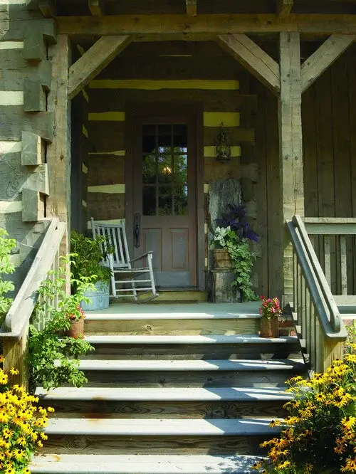 cabin with old rocking chair on the porch