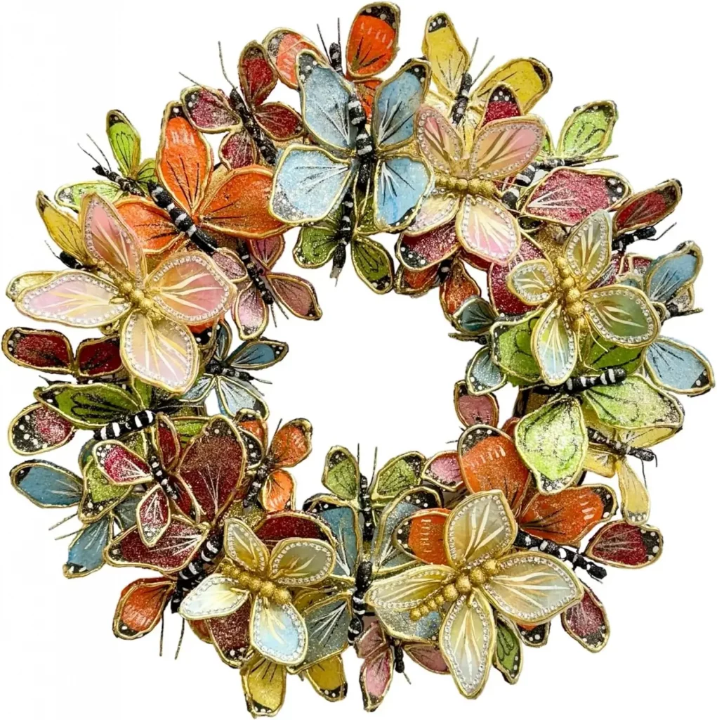 summer themed wreath with butterflies