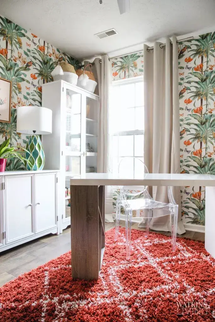 floating desk in vibrant small home office design