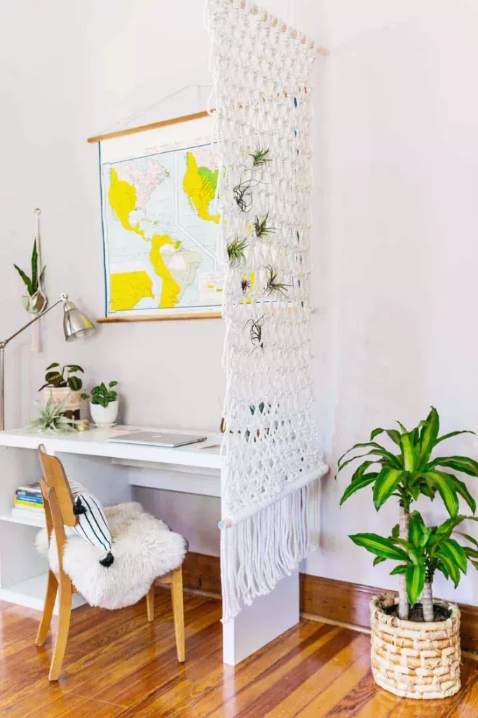 macrame wall hanging as room divider