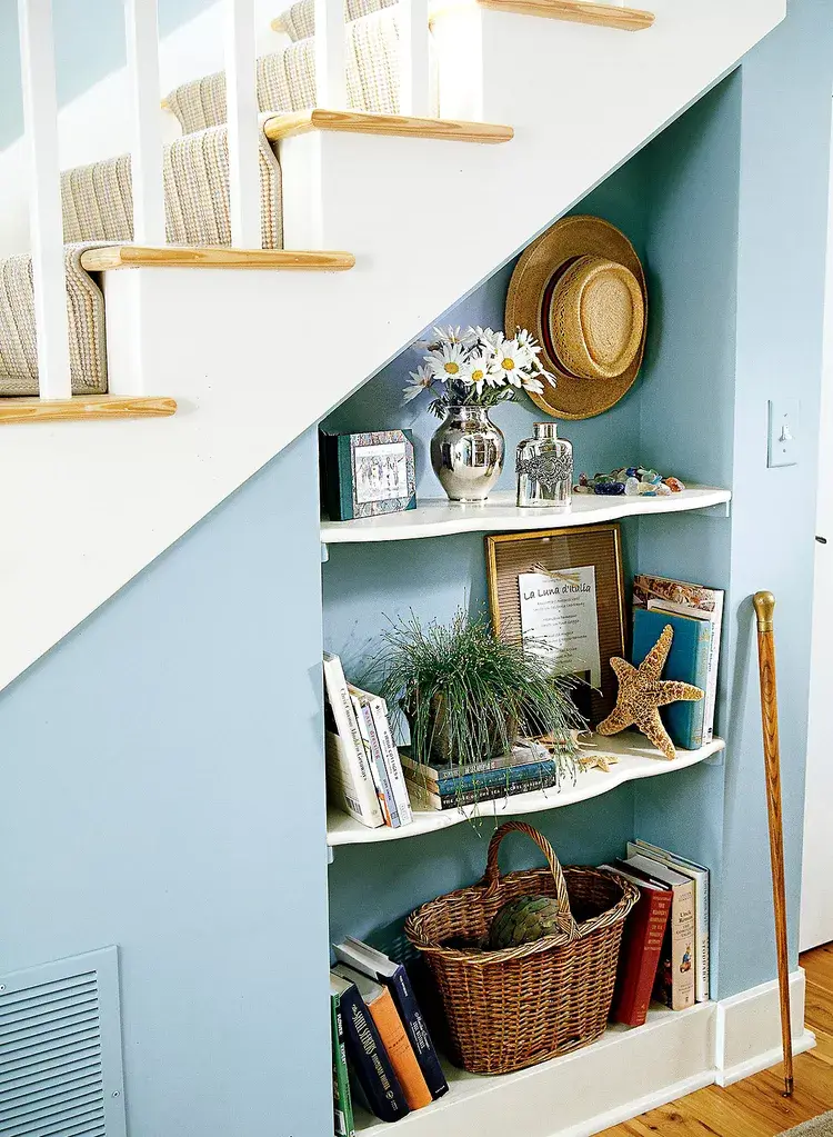 Diy under stair shelves