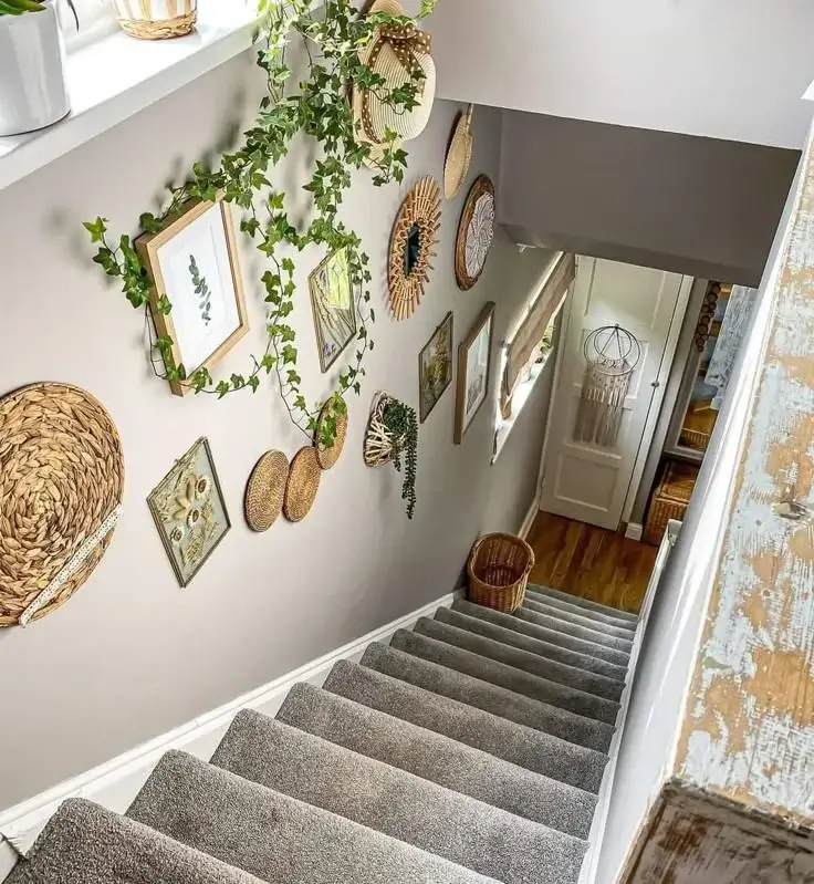 mix and match gallery wall for staircase decor