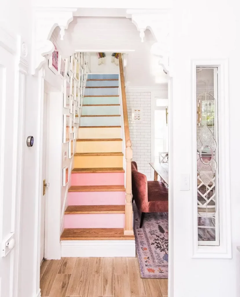 how to decorate a staircase painted rainbow stairs