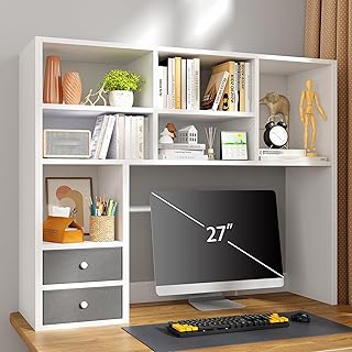 Dorm room inspirations showing a desk organizer shelf holding books, monitor, and supplies