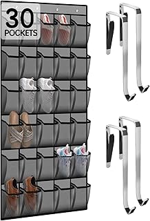 Over-the-door small space organizers filled with shoes, toiletries, and school supplies in a cute dorm room